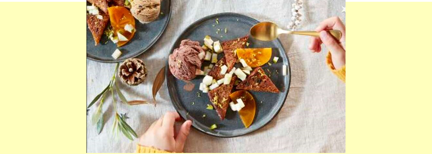 Pain d'épices perdu aux fruits et glace au moka