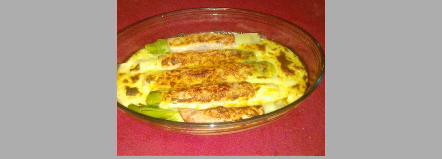 Gratin de poireaux et jambon au parmesan