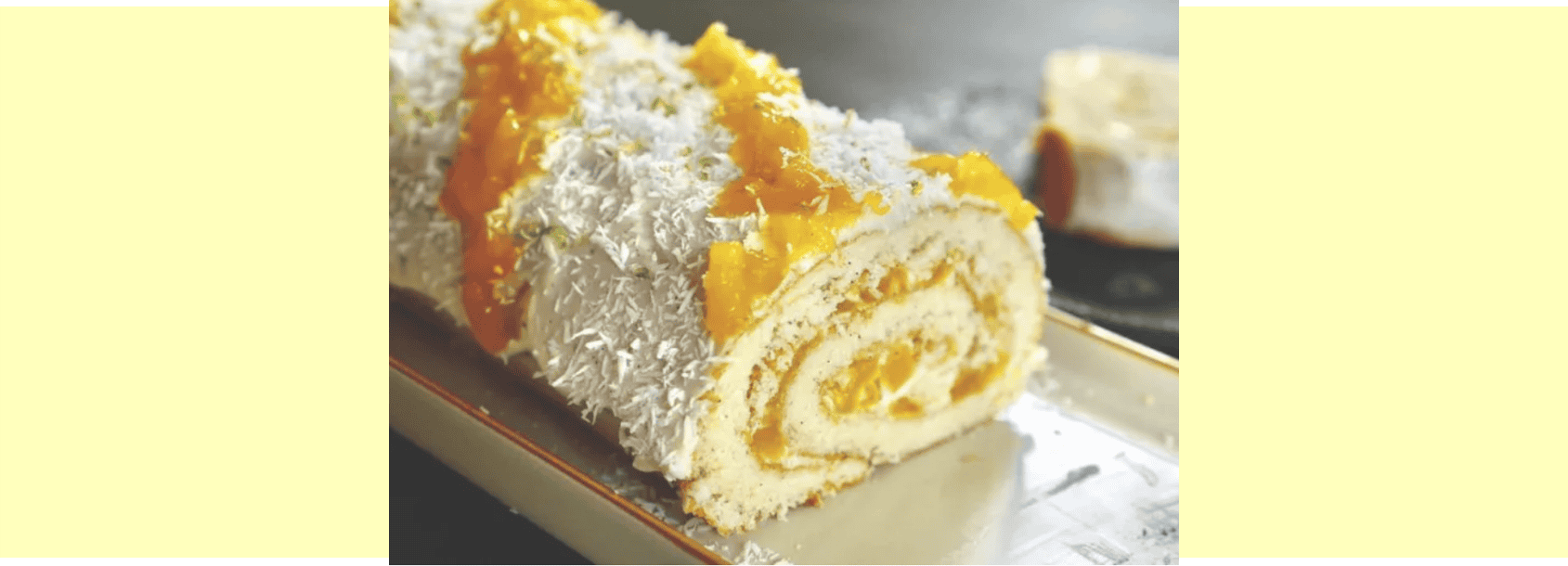 Bûche coco, citron vert et mangue