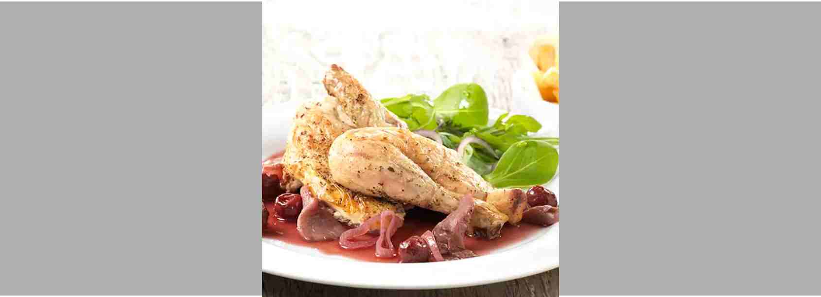 Coquelet pleurotes et cerises